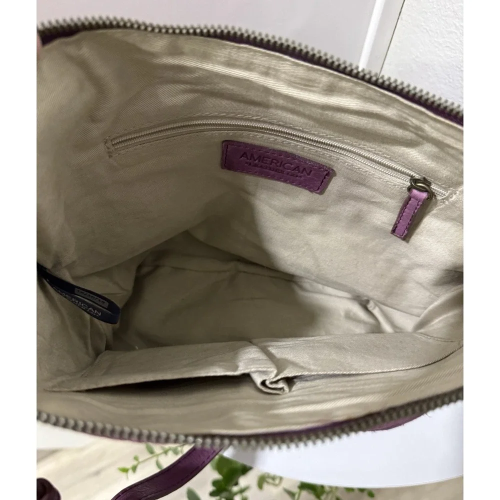 American Leather Co Plum Satchel Shoulder Bag Handbag Purse Purple